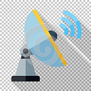 Satellite antenna icon in flat style on transparent background