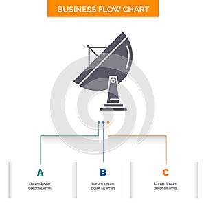 satellite, antenna, radar, space, dish Business Flow Chart Design with 3 Steps. Glyph Icon For Presentation Background Template