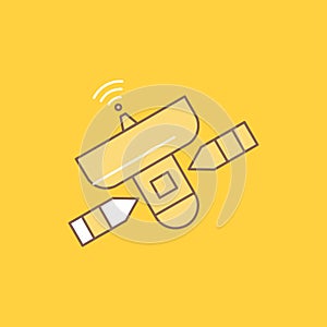 satellite, antenna, radar, space, Signal Flat Line Filled Icon. Beautiful Logo button over yellow background for UI and UX,