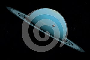 Satellite Ariel or Uranus I orbiting around Uranus planet. 3d render