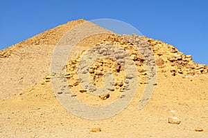 The satellite and the bent pyramids, Satellite one is located 55 meters south to the bent pyramid of king Sneferu, 26 meters in