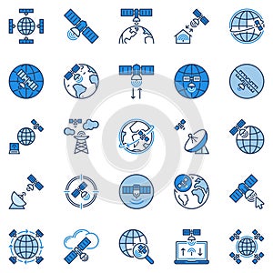 Satellite Broadband or Internet Access concept vector colored icons set