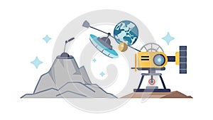 Satellite Communication on Mountain Peak, vector design Generative AI