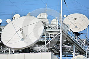 Satellite Communications Dishes on top of TV Station.