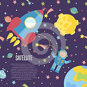 Satellite Conceptual Cartoon Vector Web Banner