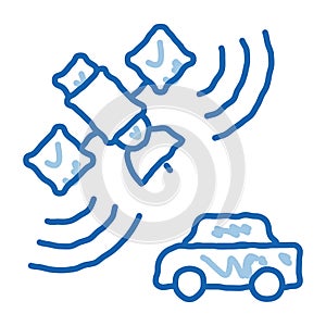 satellite connection with car doodle icon hand drawn illustration