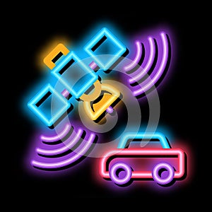 satellite connection with car neon glow icon illustration