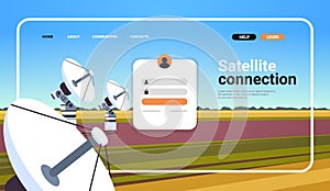 satellite connection website landing page template space exploration dish antenna for telecommunication concept