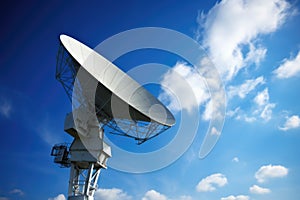 satellite dish against a blue sky, indicating global communication