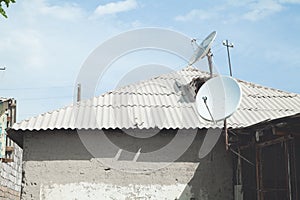 Satellite dish antenna mounted on the private house