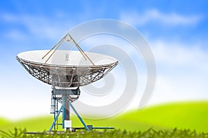 satellite dish antenna radar big size and blue sky grass background