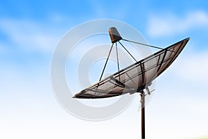 Satellite dish antenna radar and blue sky background