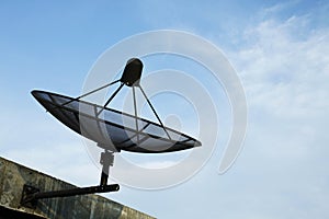 Satellite dish in blue sky