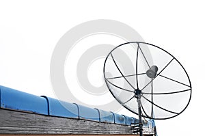 Satellite dish communication technology network on the roof
