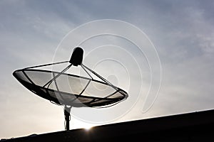 Satellite dish communication technology network with sun