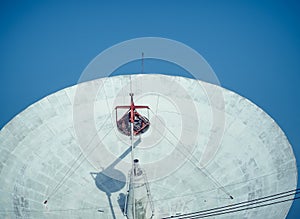 Satellite dish at earth station with a blue sky