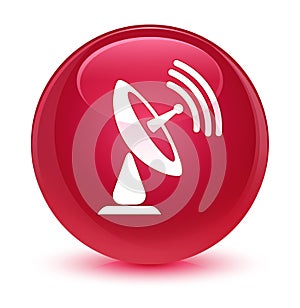 Satellite dish icon glassy pink round button