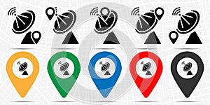 Satellite dish icon in location set. Simple glyph, flat illustration element of technology theme icons