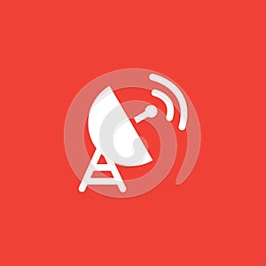 Satellite Dish Icon On Red Background. Red Flat Style Vector Illustration