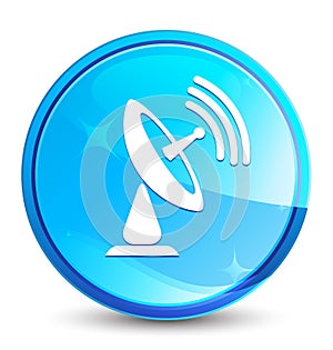 Satellite dish icon splash natural blue round button