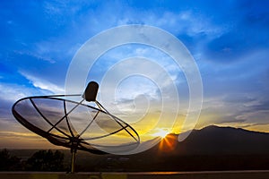 satellite dish and morning light sky for telecom and broadcasting background,backdrop