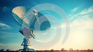 A satellite dish pointing towards the sky, signifying the role of technology in global communication and connectivity