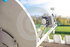 Satellite dish provides reception of signals from satellites for television or internet