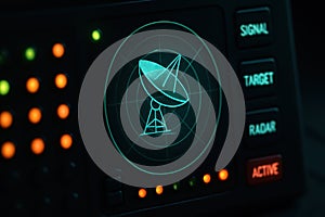 Satellite Dish on Radar Screen Displaying Signal and Target Detection in High-Tech Control System