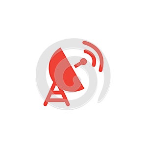 Satellite Dish Red Icon On White Background. Red Flat Style Vector Illustration