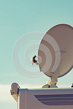 Satellite dish on roof of caravan