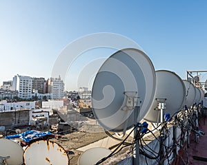 The satellite dish on the roof top of building in Casablanca