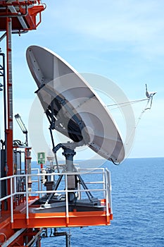 The satellite dish is set on the offshore.