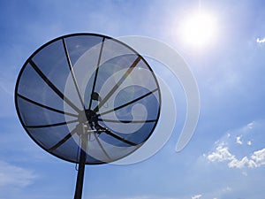 Satellite dish with sky background