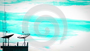 Satellite dish sky sunset communication technology network image background for design