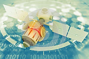 Satellite dish on technology background