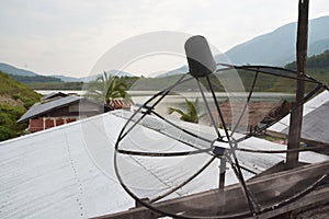 Satellite dish, Telecommunication mast with microwave link and TV transmitter antennas
