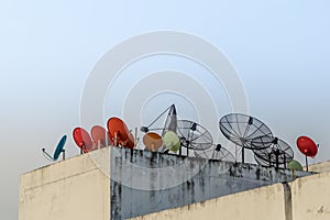 Satellite dish on the top of building