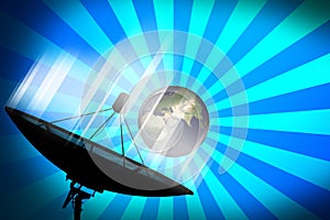 Satellite dish transmission data on blue background 2