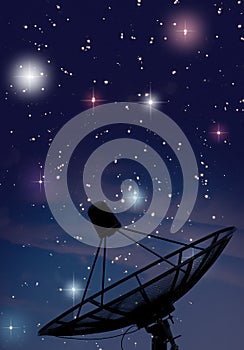 Satellite dish under starry night