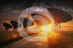 Satellite dish view at night