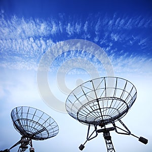 Satellite dishes with blue sky