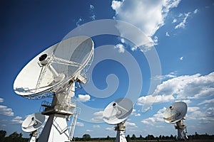 Satellite dishes on the bright blue sky background