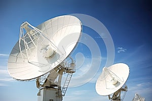 Satellite dishes on the bright blue sky background