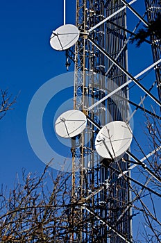 Satellite Dishes on Communications Tower