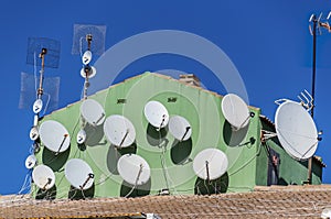 Satellite dishes on roofs