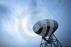 Satellite dishes with sunset