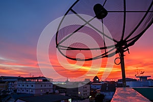 Satellite dishes on sunset