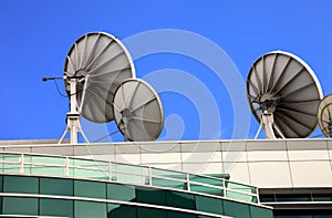 Satellite dishes, telecommunication media center.