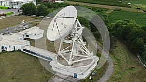 Satellite Ground Station, Aerial View, Big Parabolic Antenna Dish, Communication