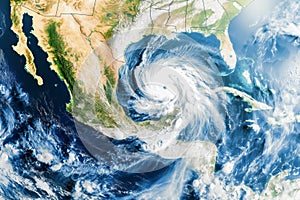 satellite image of a hurricane on earth, tropical cyclone, tornado, over ocean